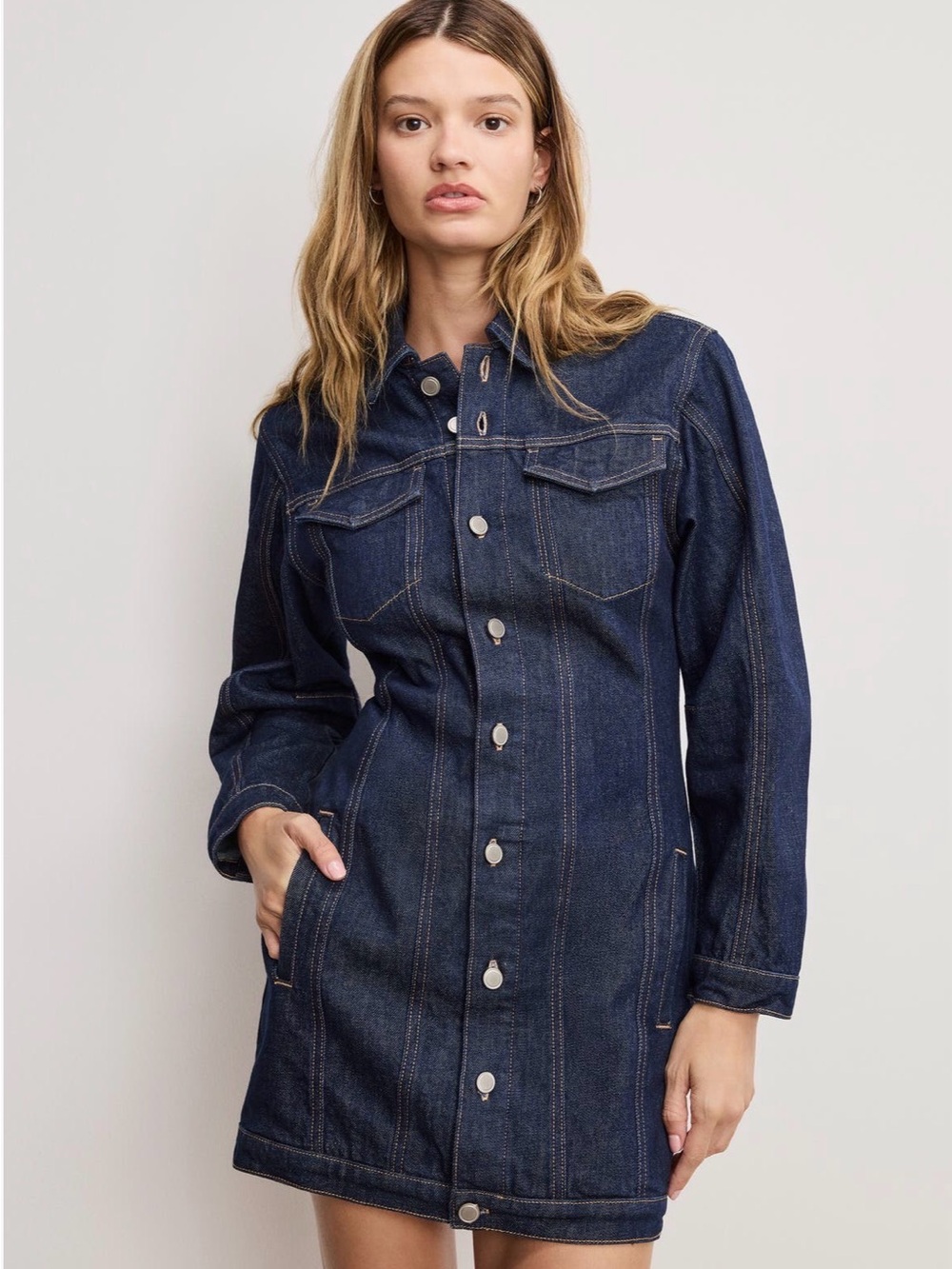 Good American Indigo Longline Denim Jacket Dress